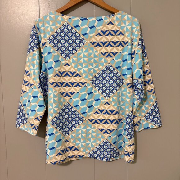 J. McLaughlin Wavesong Knit 3/4 Sleeve Geometric Top Catalina Cloth Boatneck XL - Picture 8 of 9